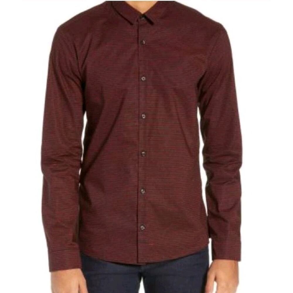 Hugo Hugo Boss Size S Binary Print Dark Red Butto… - image 1
